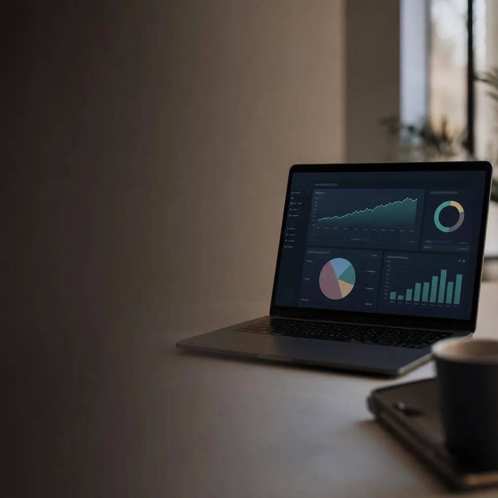 An investing dashboard with portfolio charts glowing on a screen